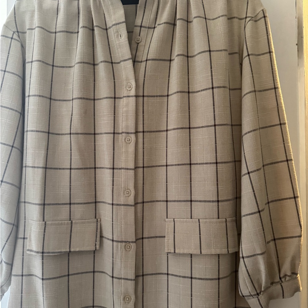 SHEIN Beige Plaid Button-Up Blazer